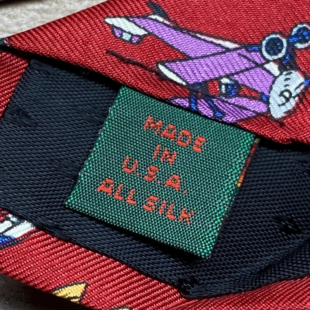 Vintage Rooster Novelty Tie Biplane Mens Red Silk USA‎  West End